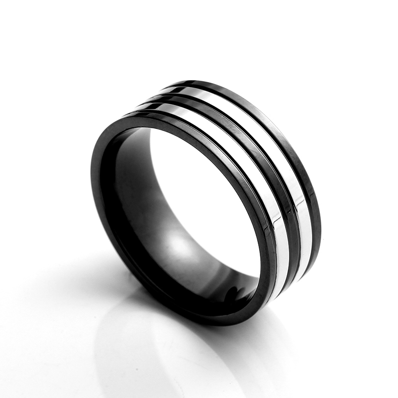 Man\ s Anel de aço inoxidável Duas toneladas Black Plating Ring Elegant China Jewelry Fabricante