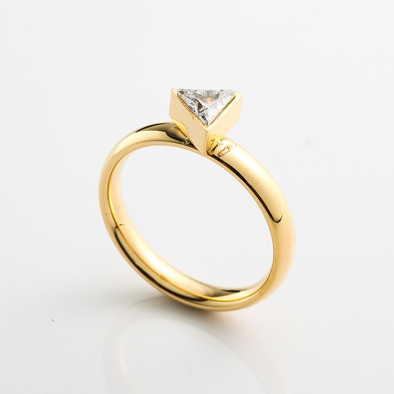 Anel feminino de aço inoxidável ouro \/ rosa ouro \/ prata anel CZ Stone Ring