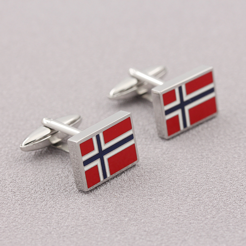 Acessórios de joias de moda Abotoaduras de esmalte Abotoaduras de bandeira norueguesa