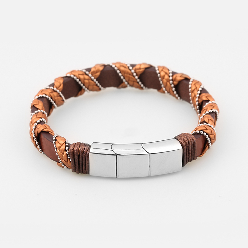 Bracelete de aço inoxidável Multicamada Pulso Pulseira Multi-Cor Braided Bracelete de couro com fecho magnético