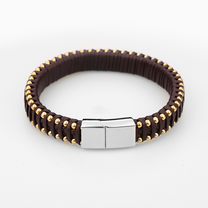 Pulseira de aço inoxidável Pulseira Multi- Camada Braided Bracelete de couro com fecho magnético