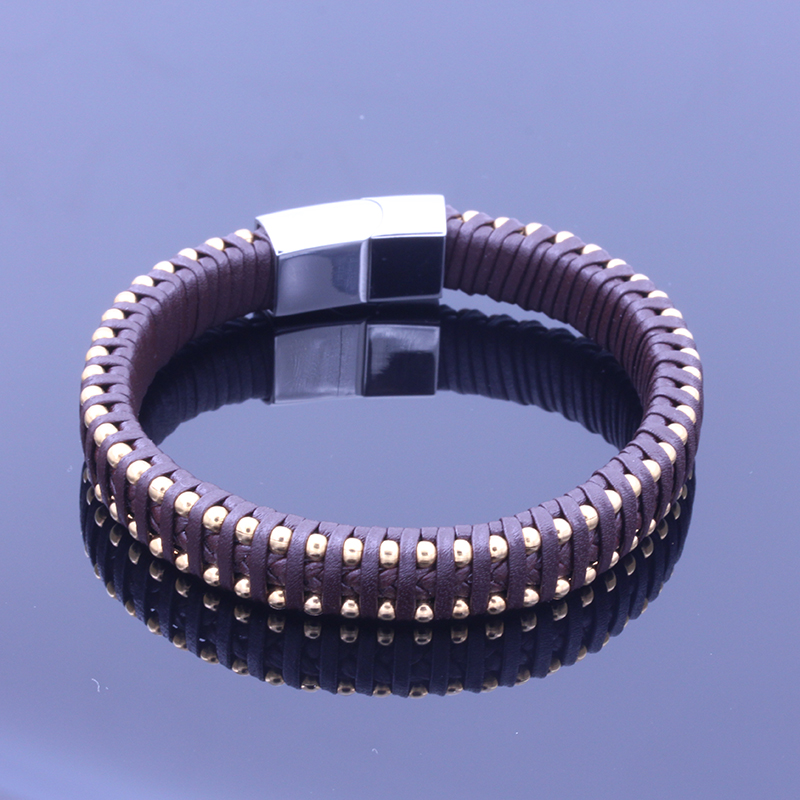 Pulseira de aço inoxidável Pulseira Multi- Camada Braided Bracelete de couro com fecho magnético